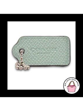 COACH HANG TAG Bag Charm Keychain Fob New York Mint Green Crossgrain Leather 1.5